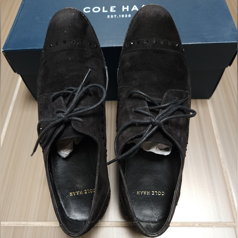 Cole Haan Women's Gramercy Cap Oxford Loafers, BLACK SUEDE - SIZE 6.5 - Picture 2 of 11